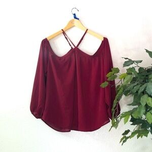 NWT Miss Match Burgundy Cold Shoulder Top